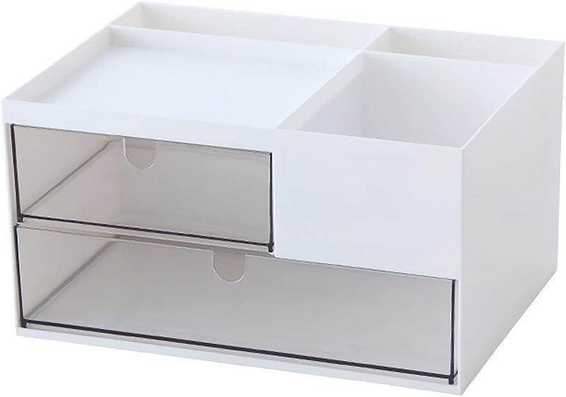 kulusion Desk Drawer Organizer, Desk Storage Box with 2 Drawers and 4 Compartments, Multifunctional Desk Accessories & Countertop Organizers for Office School Home (White） - Image 1